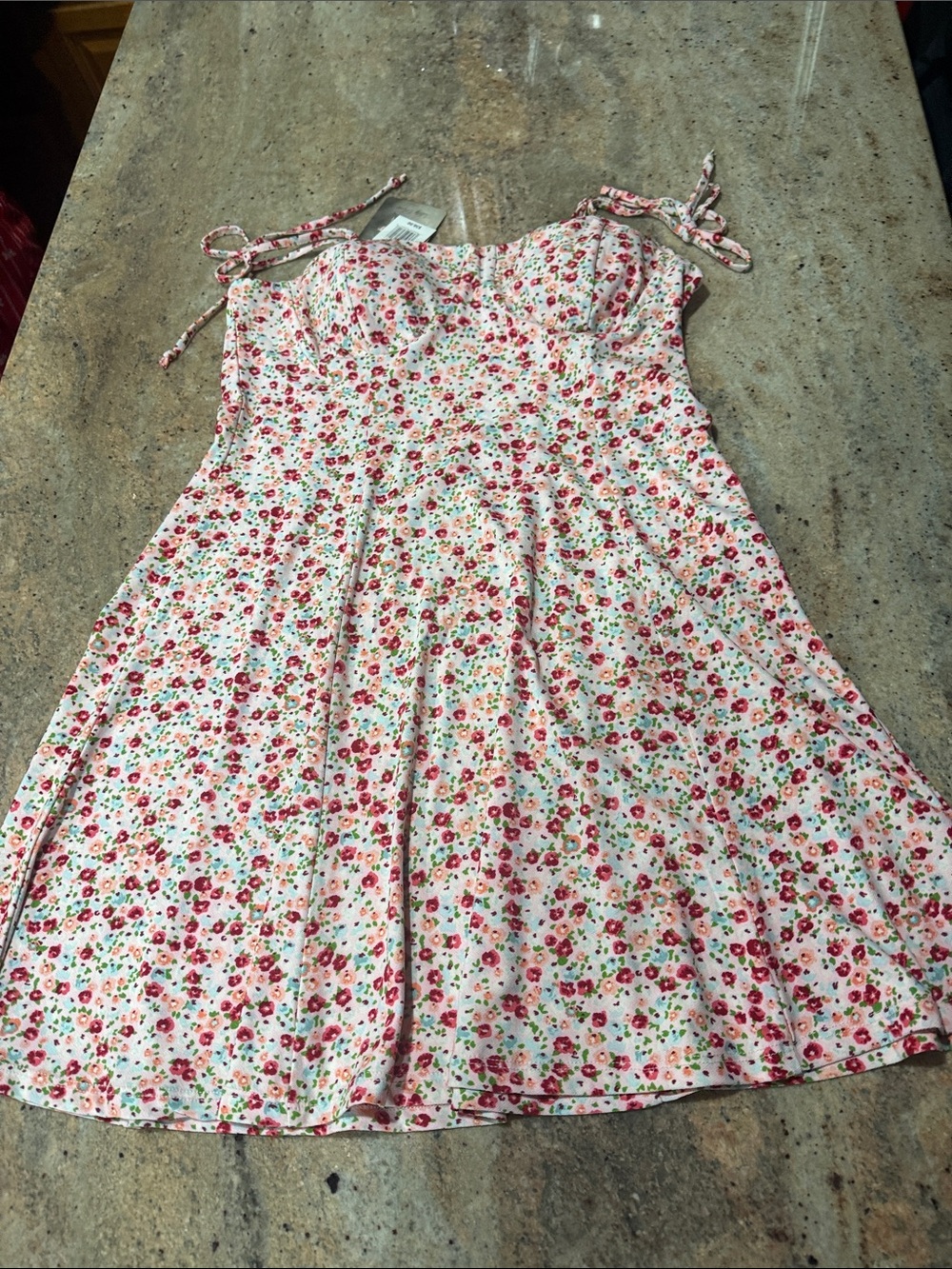 Women’s Pink Floral Sundress with Tie Straps